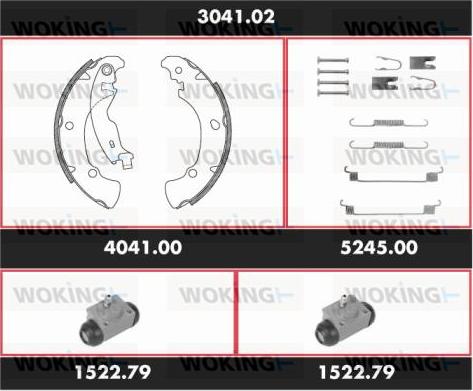 Woking 3041.02 - Комплект тормозных колодок, барабанные autodnr.net