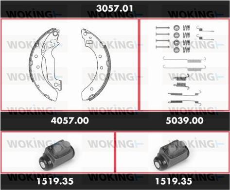 Woking 3057.01 - Комплект гальм, барабанний механізм autocars.com.ua