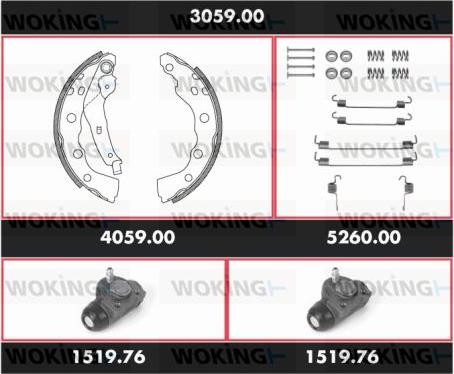 Woking 3059.00 - Комплект гальм, барабанний механізм autocars.com.ua