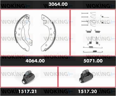 Woking 3064.00 - Комплект гальм, барабанний механізм autocars.com.ua