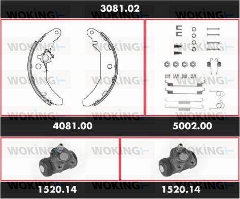 Woking 3081.02 - Комплект гальм, барабанний механізм autocars.com.ua