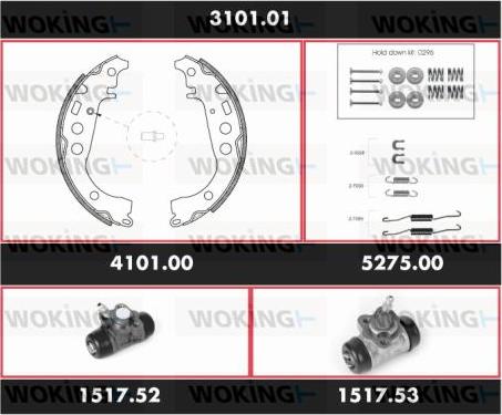 Woking 3101.01 - Комплект гальм, барабанний механізм autocars.com.ua