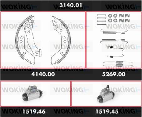 Woking 3140.01 - Комплект гальм, барабанний механізм autocars.com.ua