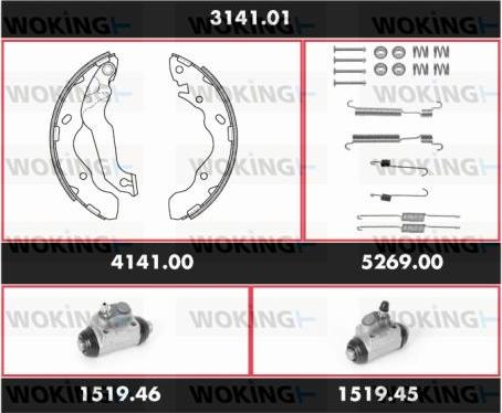 Woking 3141.01 - Комплект тормозных колодок, барабанные autodnr.net