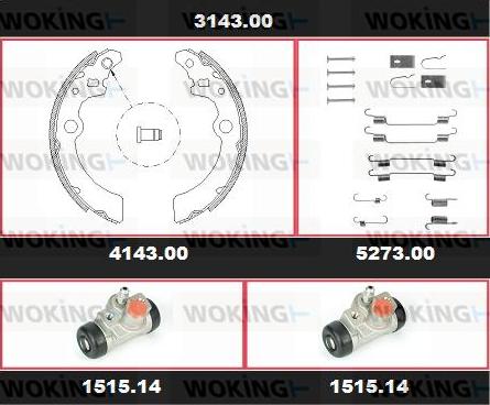 Woking 3143.00 - Комплект гальм, барабанний механізм autocars.com.ua