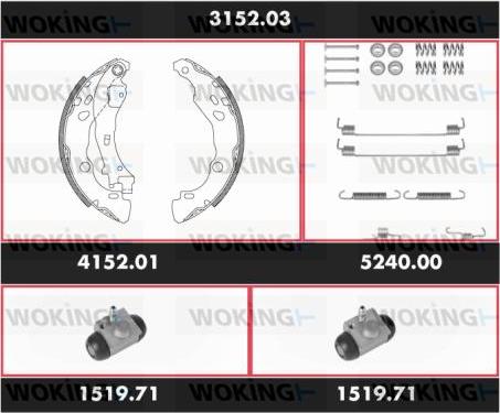 Woking 3152.03 - Комплект тормозных колодок, барабанные avtokuzovplus.com.ua