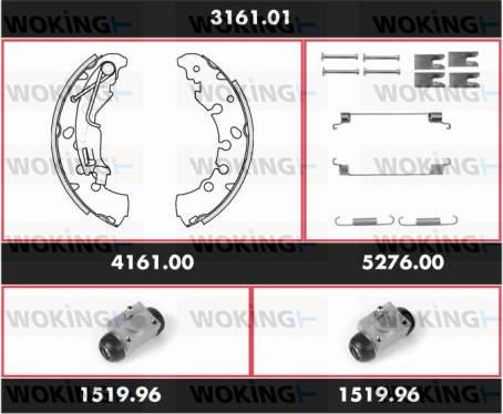 Woking 3161.01 - Комплект тормозных колодок, барабанные autodnr.net