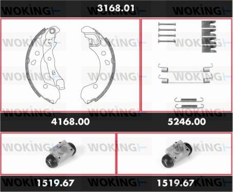 Woking 3168.01 - Комплект гальм, барабанний механізм autocars.com.ua