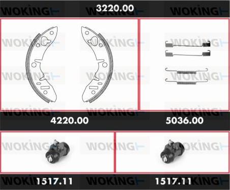 Woking 3220.00 - Комплект гальм, барабанний механізм autocars.com.ua