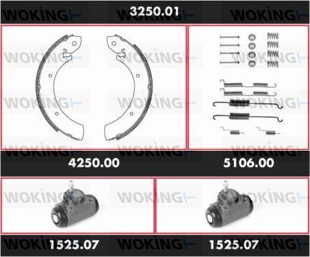 Woking 3250.01 - Комплект тормозных колодок, барабанные avtokuzovplus.com.ua