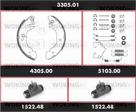 Woking 3305.01 - Комплект гальм, барабанний механізм autocars.com.ua