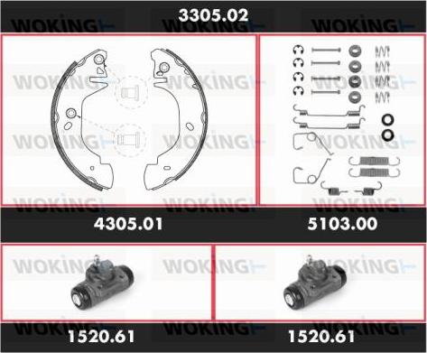 Woking 3305.02 - Комплект гальм, барабанний механізм autocars.com.ua