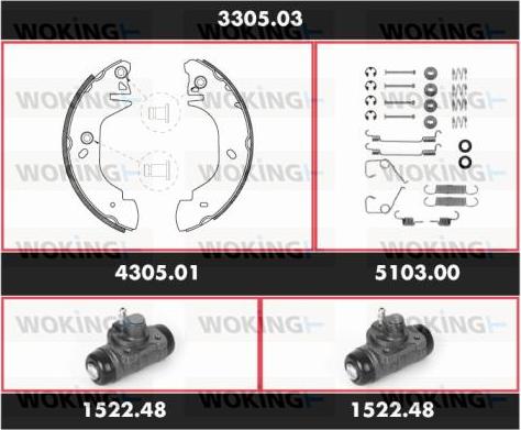 Woking 3305.03 - Комплект гальм, барабанний механізм autocars.com.ua