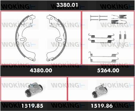 Woking 3380.01 - Комплект гальм, барабанний механізм autocars.com.ua