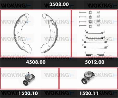 Woking 3508.00 - Комплект тормозных колодок, барабанные autodnr.net