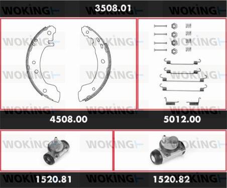 Woking 3508.01 - Комплект тормозных колодок, барабанные autodnr.net