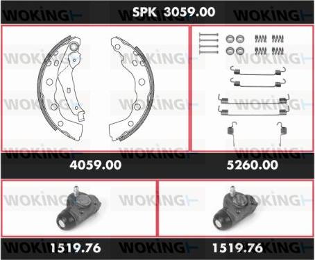 Woking SPK 3059.00 - Комплект гальм, барабанний механізм autocars.com.ua