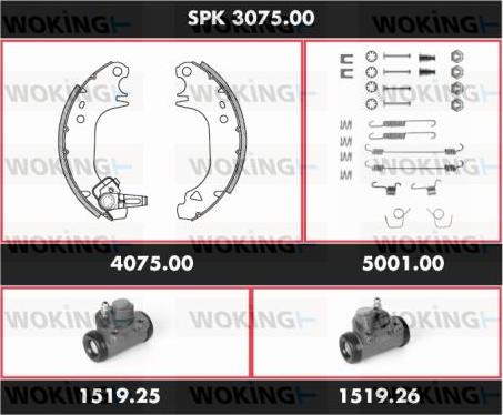 Woking SPK 3075.00 - Комплект гальм, барабанний механізм autocars.com.ua