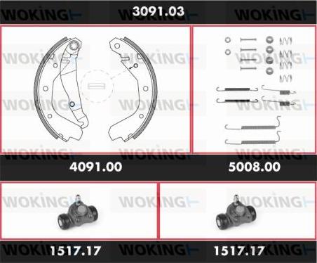 Woking SPK 3091.03 - Комплект тормозных колодок, барабанные avtokuzovplus.com.ua