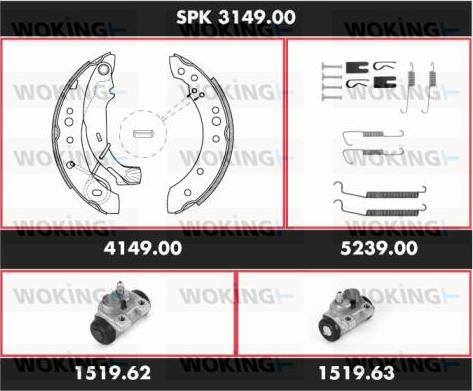 Woking SPK 3149.00 - Комплект тормозных колодок, барабанные avtokuzovplus.com.ua