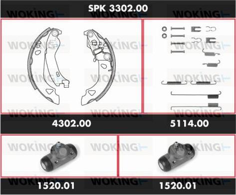 Woking SPK 3302.00 - Комплект гальм, барабанний механізм autocars.com.ua
