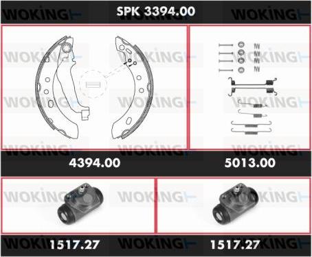 Woking SPK 3394.00 - Комплект гальм, барабанний механізм autocars.com.ua