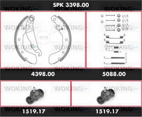 Woking SPK 3398.00 - Комплект гальм, барабанний механізм autocars.com.ua