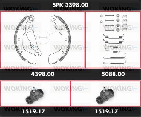 Woking SPK 3398.00 - Комплект тормозных колодок, барабанные avtokuzovplus.com.ua