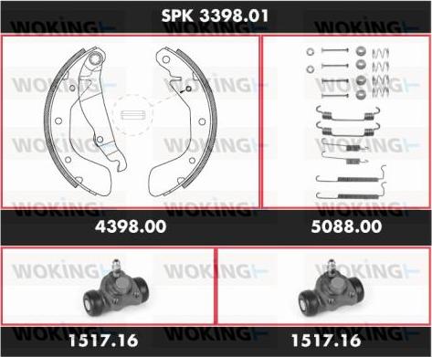 Woking SPK 3398.01 - Комплект тормозных колодок, барабанные avtokuzovplus.com.ua
