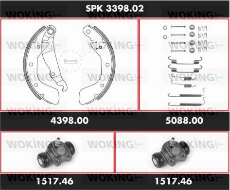 Woking SPK 3398.02 - Комплект гальм, барабанний механізм autocars.com.ua