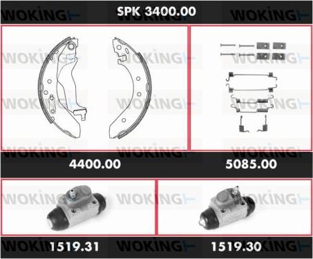 Woking SPK 3400.00 - Комплект гальм, барабанний механізм autocars.com.ua