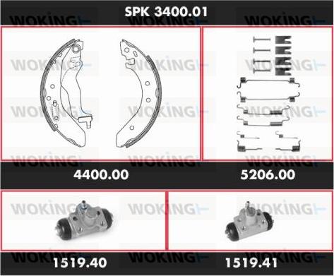 Woking SPK 3400.01 - Комплект гальм, барабанний механізм autocars.com.ua