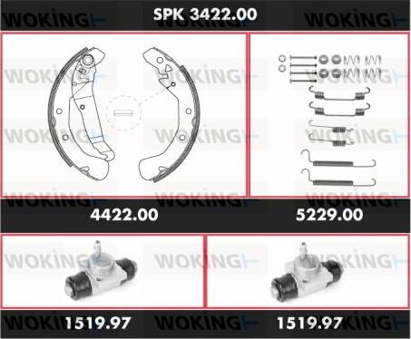 Woking SPK 3422.00 - Комплект гальм, барабанний механізм autocars.com.ua