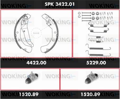 Woking SPK 3422.01 - Комплект гальм, барабанний механізм autocars.com.ua