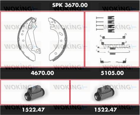 Woking SPK 3670.00 - Комплект гальм, барабанний механізм autocars.com.ua