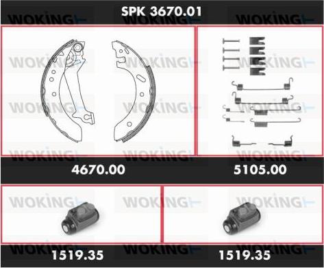 Woking SPK 3670.01 - Комплект тормозных колодок, барабанные avtokuzovplus.com.ua