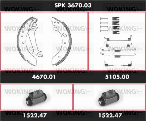 Woking SPK 3670.03 - Комплект тормозных колодок, барабанные avtokuzovplus.com.ua