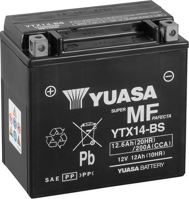 Yuasa YTX14-BS - МОТО Yuasa 12V 12.6Ah  MF VRLA Battery  YTX14-BSсухозаряжений autocars.com.ua