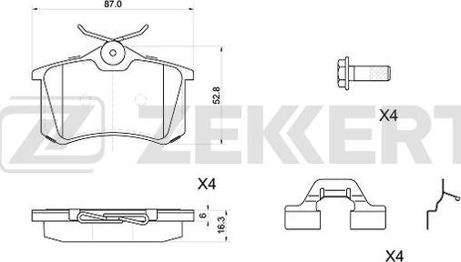 Zekkert BS-1040 - Колодки торм. диск. задн.с монтажным ком-м. Audi A4 III 00-  A6 II 97-  Passat II-IV 84-  Skoda Octa autodnr.net