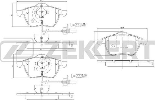Zekkert BS-1131 - Колодки торм. диск. передн. с датчиком Audi A4 I-III 95-  A6 I-III 95-  Skoda Superb 3U4 01-  VW G autodnr.net