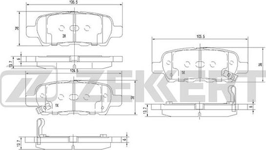 Zekkert BS-1823 - Колодки торм. диск. задн. Nissan Murano Z50 Z51 02-  Pathfinder R52 13-  Qashqai J10 NJ10 JJ10E autodnr.net
