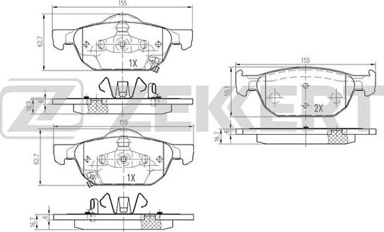 Zekkert BS-2172 - Тормозные колодки, дисковые, комплект avtokuzovplus.com.ua