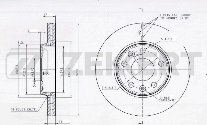 Zekkert BS-5001B - Тормозной диск avtokuzovplus.com.ua