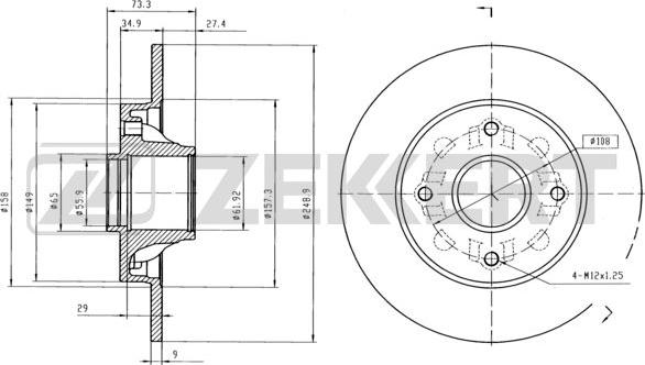 Zekkert BS-5025 - Тормозной диск avtokuzovplus.com.ua