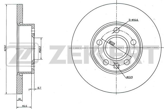 Zekkert BS-5093 - Тормозной диск avtokuzovplus.com.ua