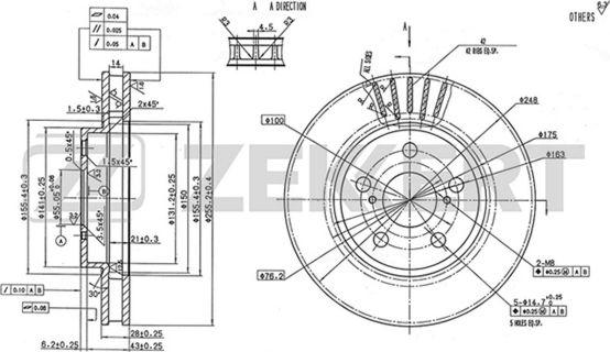 Zekkert BS-5205 - Тормозной диск avtokuzovplus.com.ua