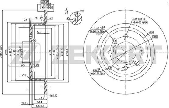 Zekkert BS-5230 - Тормозной диск avtokuzovplus.com.ua