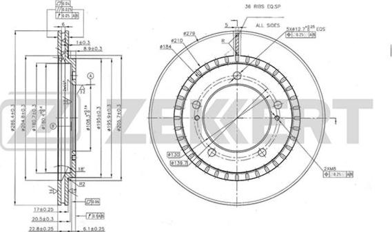 Zekkert BS-5487 - Тормозной диск avtokuzovplus.com.ua