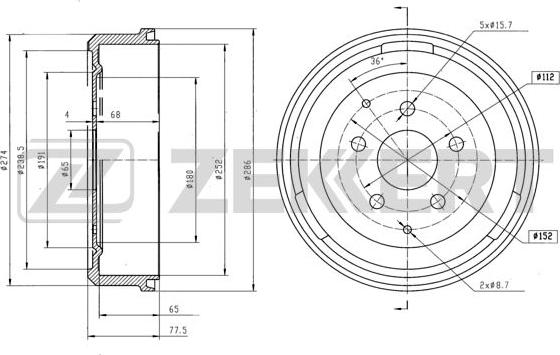 Zekkert BS-5525 - Гальмівний барабан autocars.com.ua