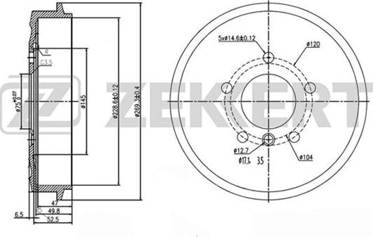 Zekkert BS-5549 - Гальмівний барабан autocars.com.ua